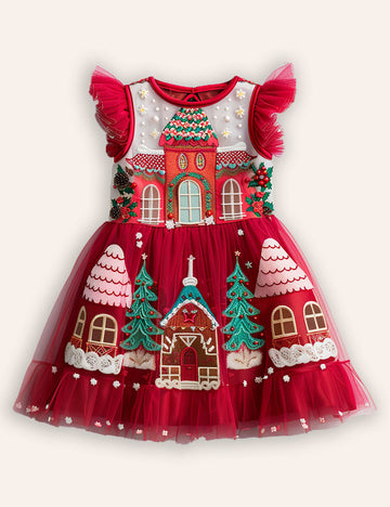 Gingerbread House Applique Tulle Dress